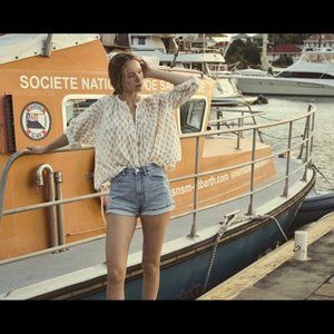 Dôen Jane Blouse Cream Sunflower Block Print Organic Cotton Size XS